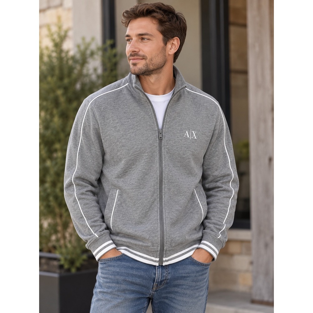 Armani Exchange Track Jacket Mens Large Gray Athleisure Designer Full Zip Sporty